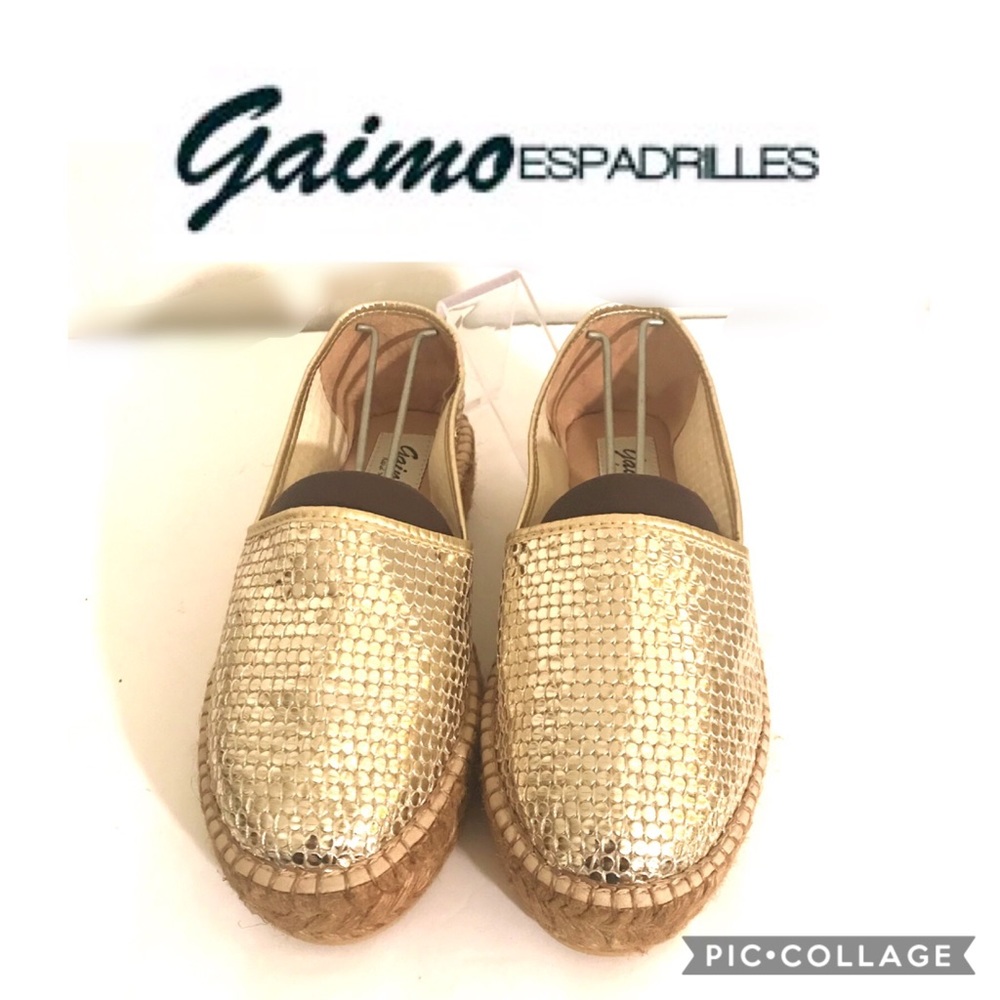 GAIMO ESPADRILLES Gold Shimmering Platform Sz 37 - Picture 2 of 8